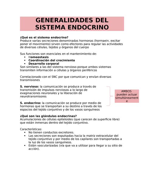 Resumen Endrocrino Generalidades Del Sistema Endocrino ¿qué Es El