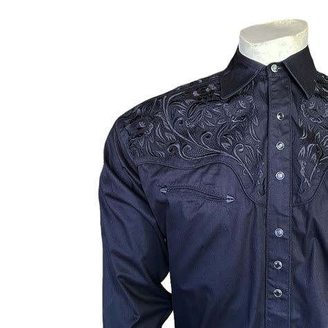 Rockmount Men S Vintage Tooling Embroidered Black Western Shirt