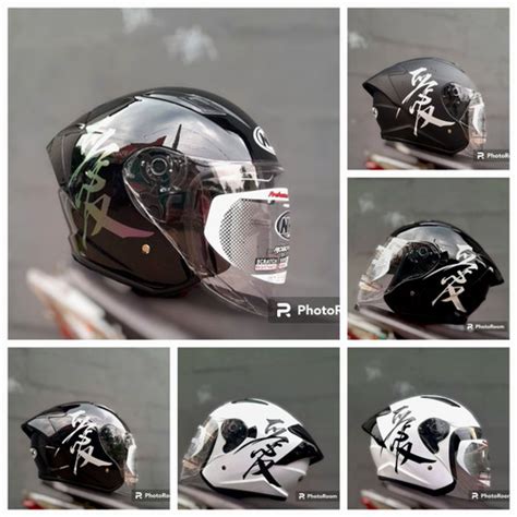 Jual Helm Nhk R Max Motif Kanji Doble Visor Black Silver M Kota