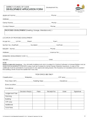 Fillable Online Cleve Sa Gov DEVELOPMENT APPLICATION FORM