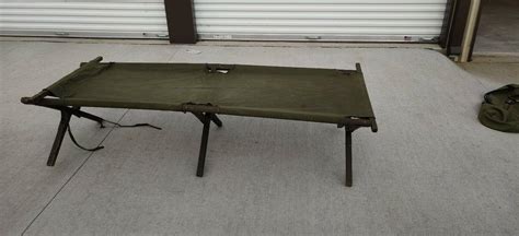 Vintage Us Military Canvas Cot Folding Green Wood Portable Army Bed Camp 1951 2023687322