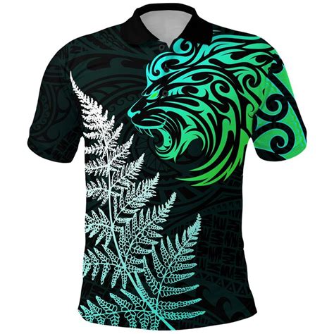 Aio Pride Lion Maori Polo Shirt Aotearoa Mix Silver Fern Version Blue