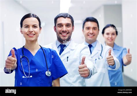 Medics Or Doctors At Hospital Showing Thumbs Up Stock Photo Alamy