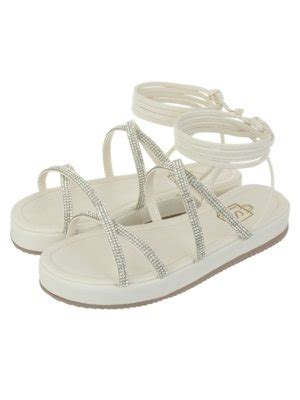 Sand Lia Feminina Papete Flatform Tiras De Amarrar Brilho Off White