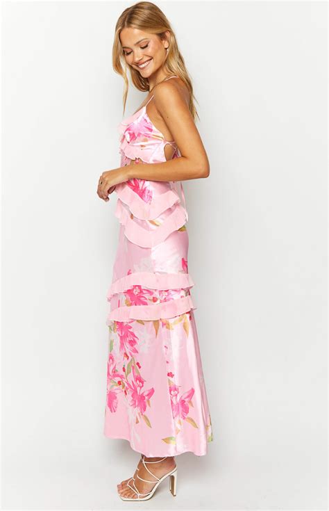 Inara Pink Floral Print Ruffle Maxi Dress Beginning Boutique Us