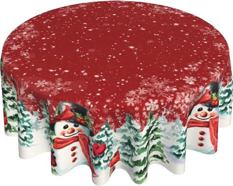 Christmas Tablecloth Round 60 Inch Xmas Tree Snowman