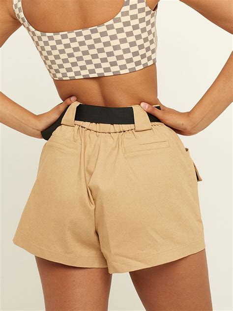 Women Cargo Shorts Pockets High Waist Cotton Casual Shorts