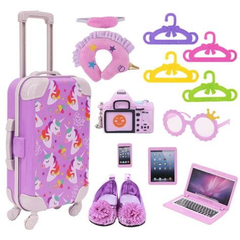 American 18 Inch Girl Doll Clothes Accessories And Travel Suitcase