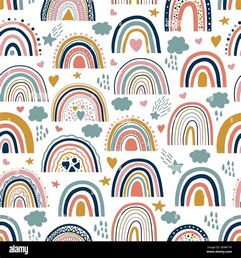 Nice Baby Neutral Bohemian Rainbows Seamless Pattern Trend Rainbows