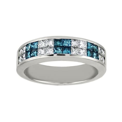 princess cut blue  white diamond ring