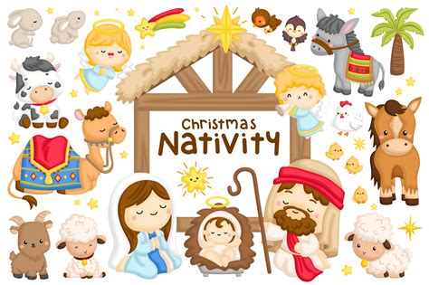 Christmas Nativity Clipart - Cute Animal Clip Art – inkleystudio