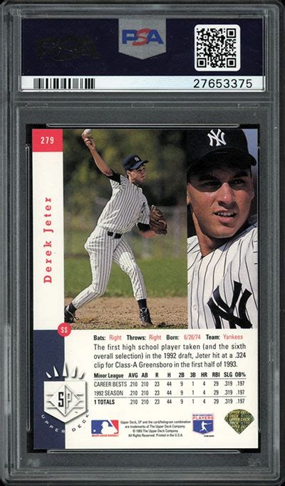 1993 Upper Deck 449 Derek Jeter ROOKIE Top Prospect Graded Baseball