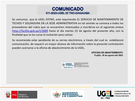 Comunicado 011 2023 UGEL 03 TNO D AGA ABA Campañas Unidad de