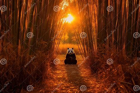 Giant Panda Meditating In Bamboo Forest At Sunset Amazing Wildlife Stock Illustration