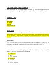 Plate Tectonics Lab Report Copy Pdf Plate Tectonics Lab Report