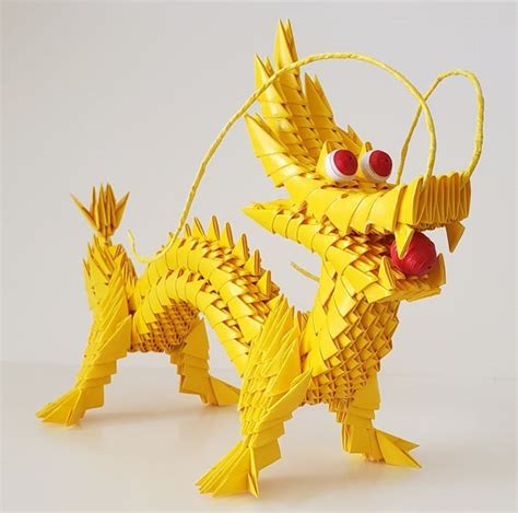 3d Origami Golden Dragon A Great T Etsy