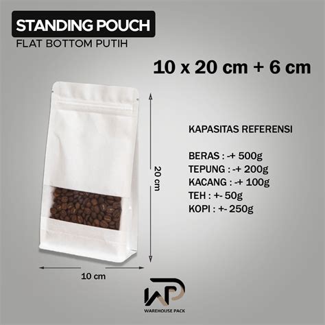 Jual Standing Pouch Flat Bottom Craft Windows Putih I Kemasan Kopi