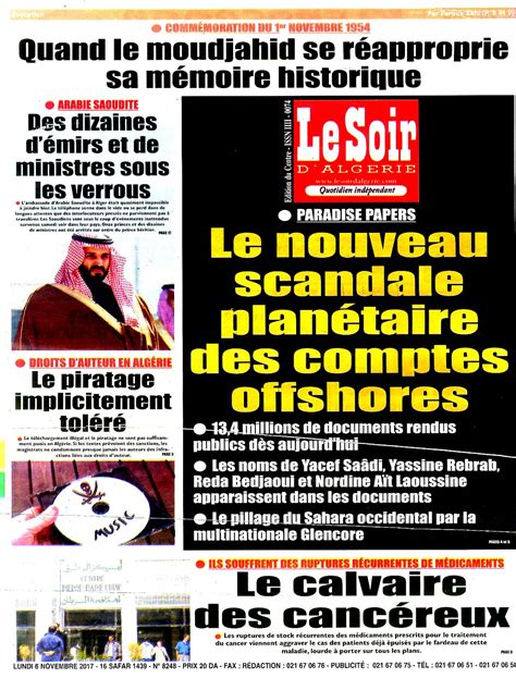 Revue De Presse Les Unes De Vos Journaux Du Lundi 06 Novembre — Tsa