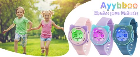 Ayybboo Montre Enfant 7 Lumières de Couleur Montre pour Fille Garçon