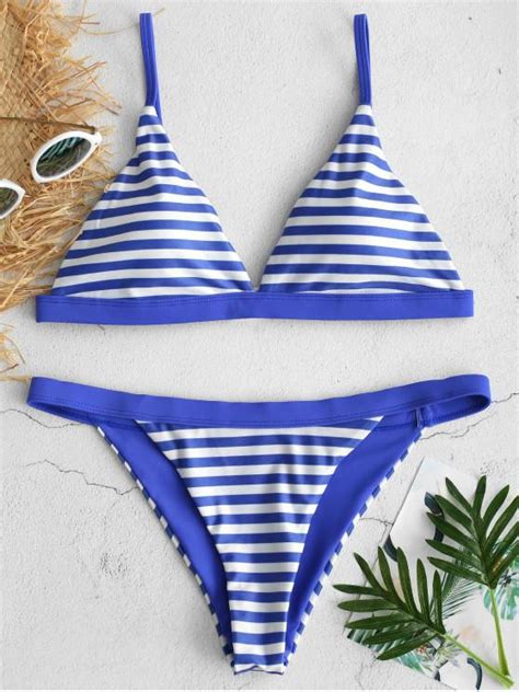 [7 Off] 2021 Zaful Stripe String Bikini Set In Blueberry Blue Zaful