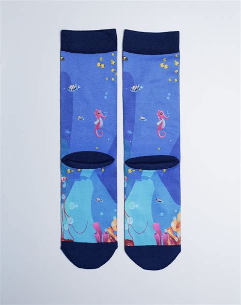 Buy Unisex Ocean Reef Sea Life Printed Cotton Crew Socks Blue Just