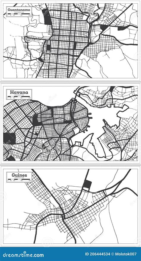 Havana Guines And Guantanamo Cuba City Map Set Stock Illustration