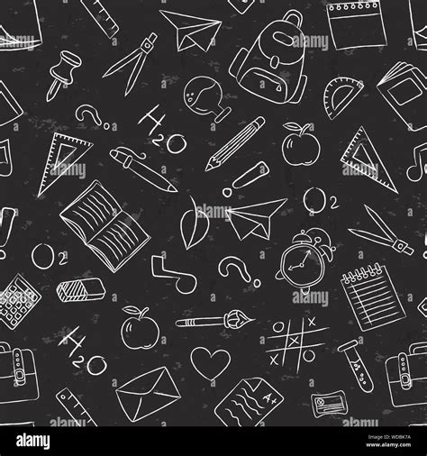 School Icon Seamless Pattern Illustration Fun Hand Drawn Chalk Doodles