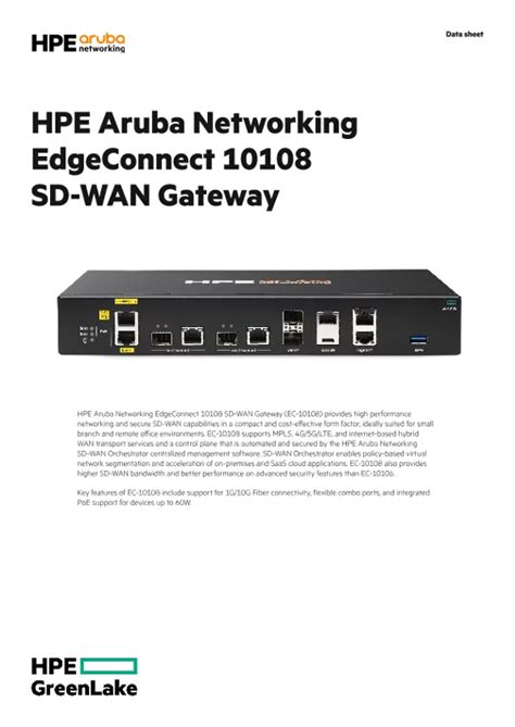 Hpe Aruba Networking Edgeconnect 10108 Sd Wan Gateway