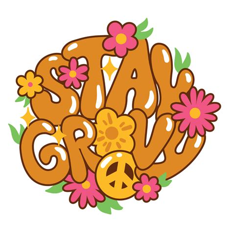 Stay groovy - short phrase in style 70s. Hippy culture. Logo for t