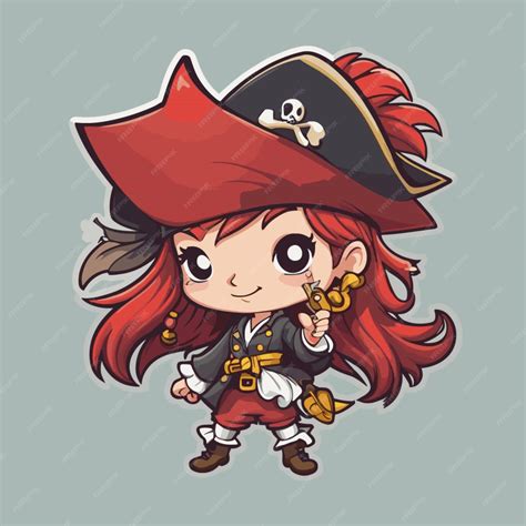 Vector De Dibujos Animados De Niña Pirata Vector Premium