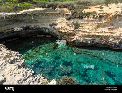 Picturesque Seascape With White Rocky Cliffs And Sea Bay Grotta Dello