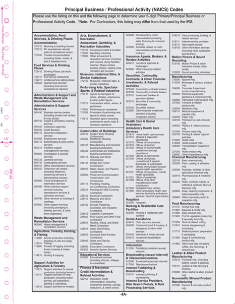 naics codes business professional activity reference
