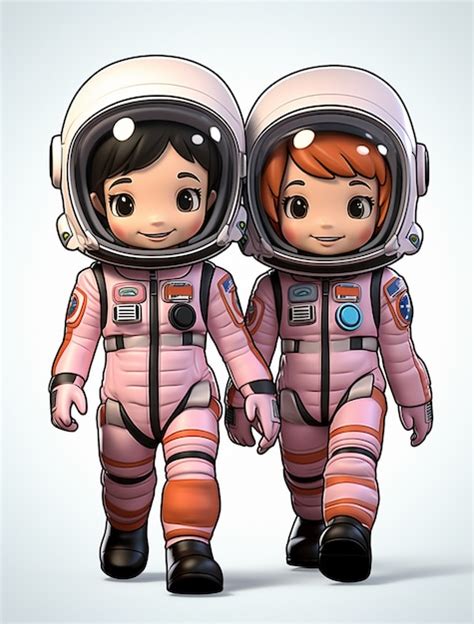 Retrato em estilo de desenho animado de duas crianças astronautas