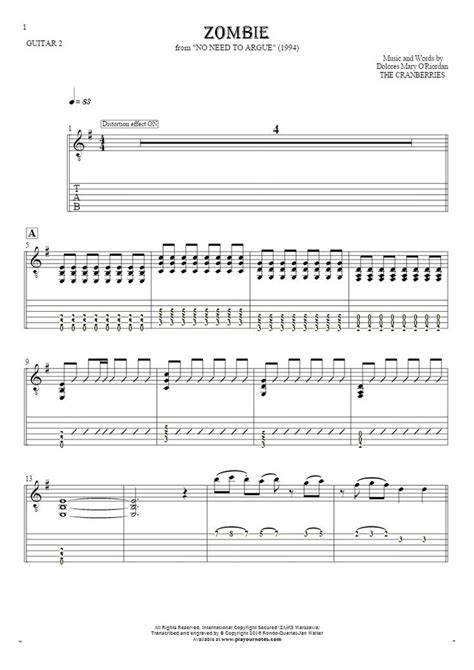 Zombie Notes And Tablature For Guitar Guitar 2 Part PlayYourNotes