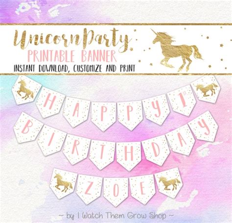 Unicorn Party Banner Editableprintable Unicorn Birthday