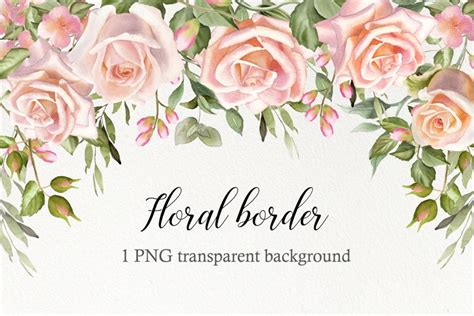 Watercolor Pastel Rose Flower Clipart Floral Drop Border