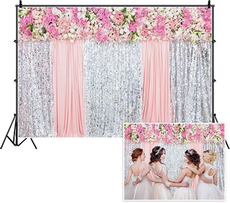 Amazon Yeele X Ft Wedding Backdrop Pink White Flowers Silver