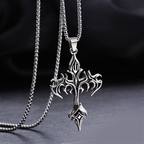 Colar De Pingente De Moda Vintage Flame Cross Pendant Para Mulheres