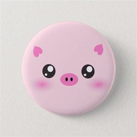 Cute Pig Face Kawaii Minimalism Pinback Button Zazzle Painted