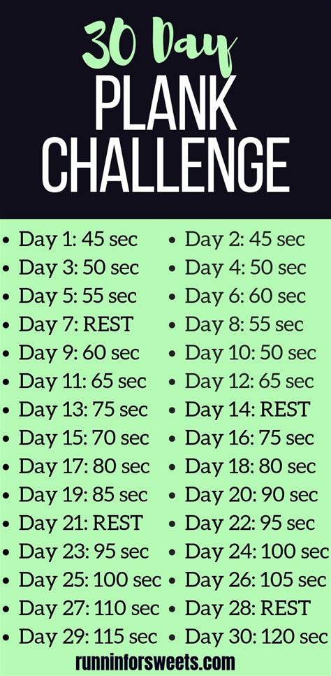 30 Day Plank Challenge Printable