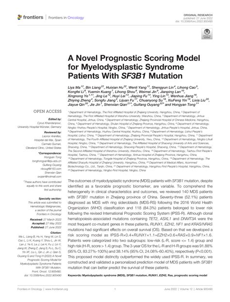 PDF A Novel Prognostic Scoring Model For Myelodysplastic Syndrome