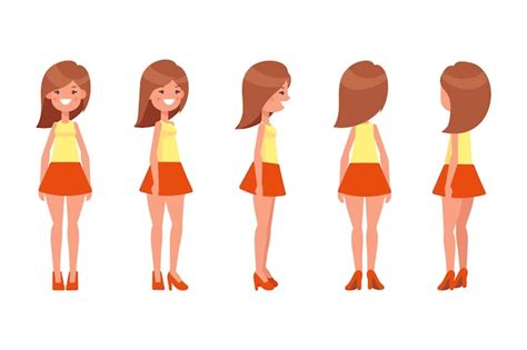 Premium Vector Girl Woman Front Side Back View Flat Vector Character For Animation Separate