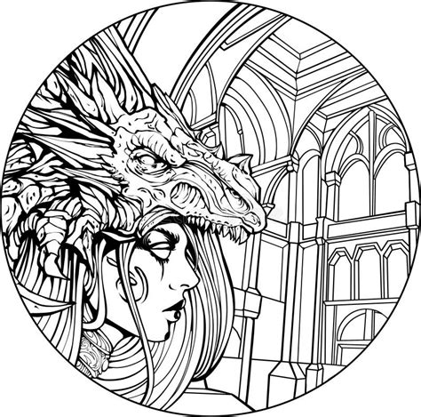 Goth Girl In Dragon Mask Line Art Stock Illustration Illustration Of