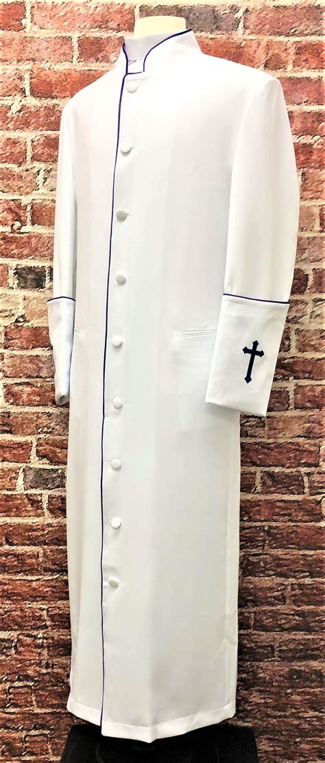 Mens Preacher Clergy Robe In White And Purple Divinity Clergy Wear