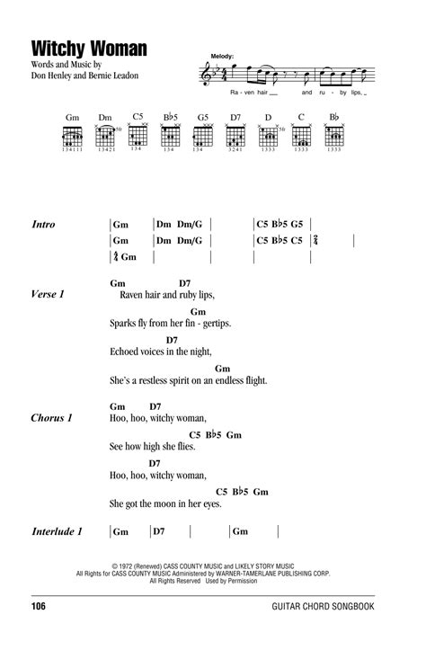 Witchy Woman Sheet Music By Eagles Lyrics And Chords 153437