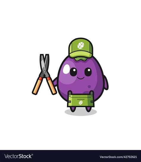 Cute Eggplant As Gardener Mascot Royalty Free Vector Image