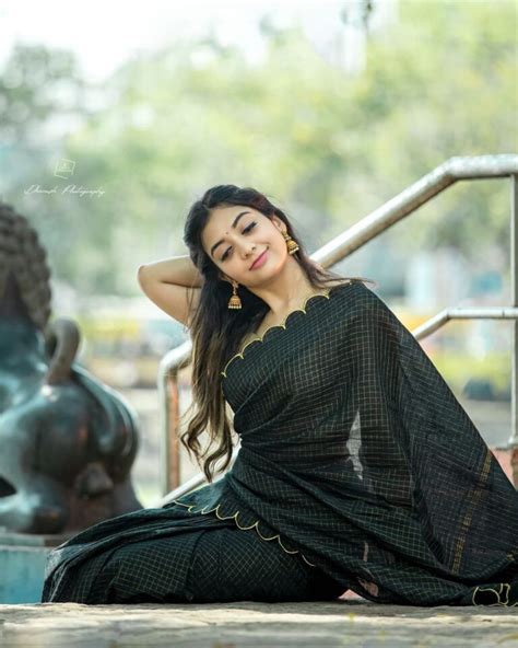 Athmika Sumithran In Cotton Etched Saree Photos South Indian Actress