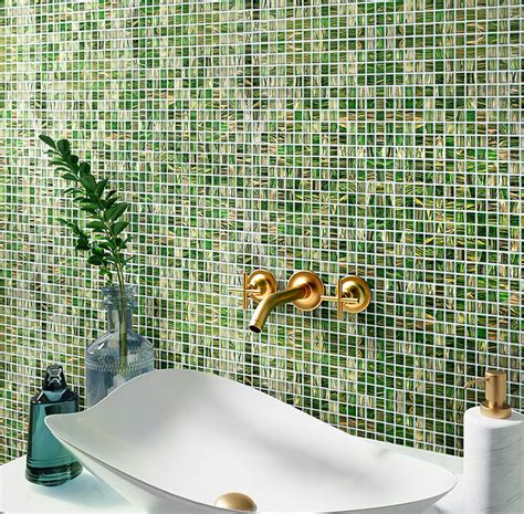 12x12 Lincoln Green And Gold Glossy Glass Mosaic Tile Lincoln Green