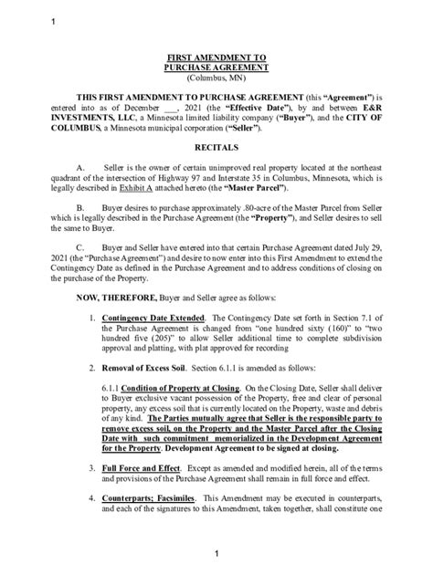 Fillable Online Amendment No 1 To Asset Purchase Agreement Dated As