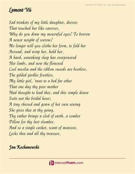 Lament Vii Poem by Jan Kochanowski